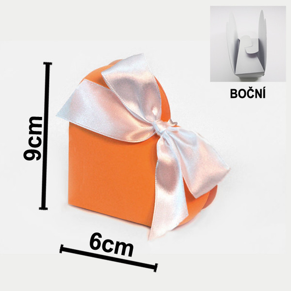 Dárková krabička SRDÍČKO 9 x 9 x 3 cm - oranžová (10 ks/bal)