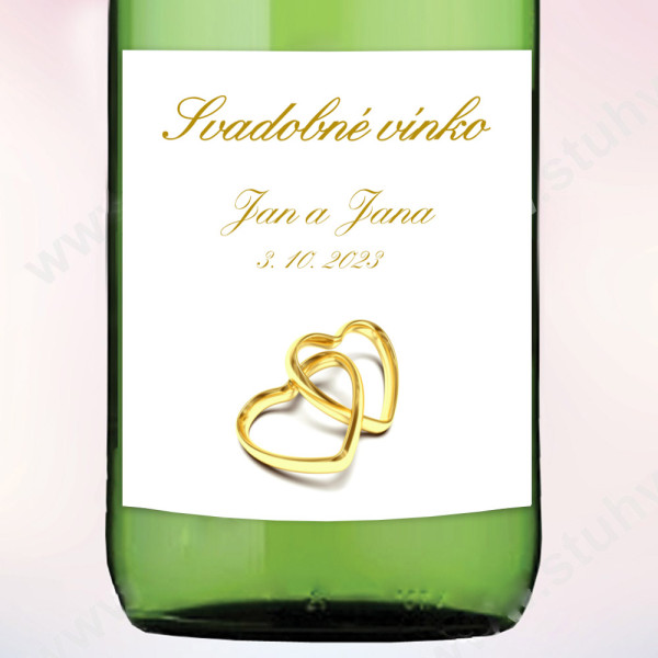 Etiketa na svadobné vínko ZLATÁ SRDCE 9 x 10 cm  (6 ks/bal)
