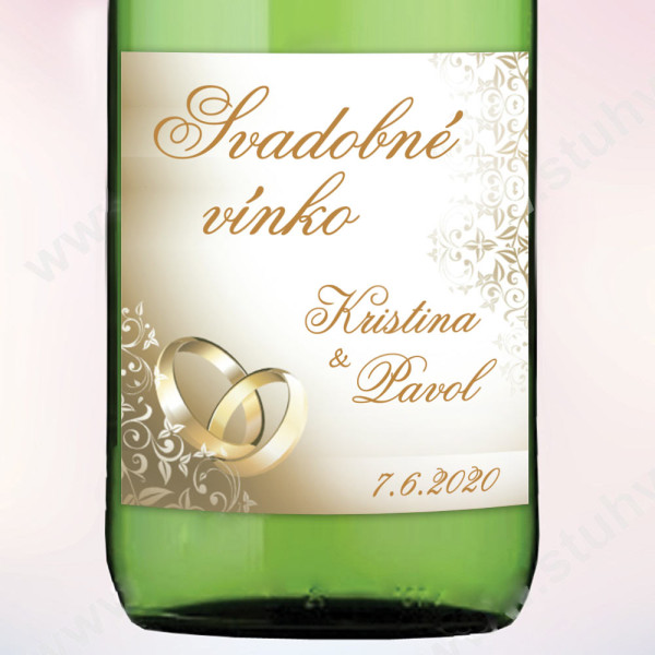 Etiketa na svadobné vínko ZLATÉ PRSTENY 9 x 10 cm - zlatá (6 ks/bal)
