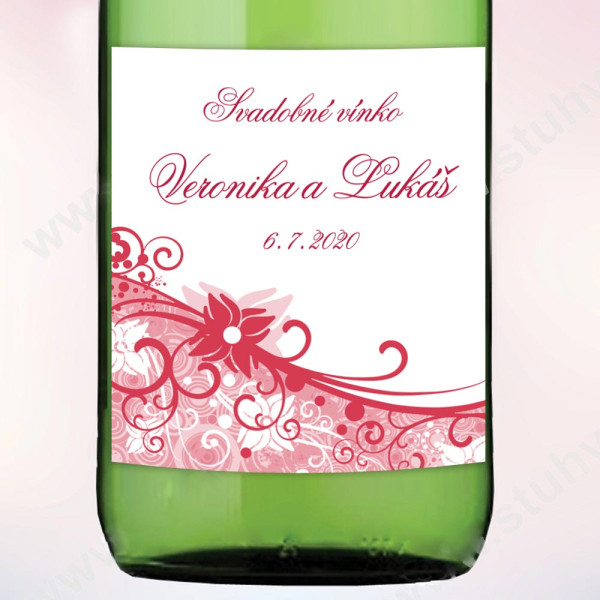 Etiketa na svadobné vínko KVÍTEK 9 x 10 cm  (6 ks/bal)