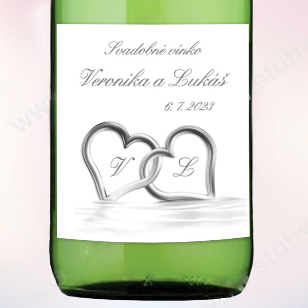 Etiketa na svadobné vínko SRDCE 9 x 10 cm (6 ks/bal)
