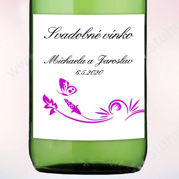Etiketa na svadobné vínko MOTÝLEK 9 x 10 cm  (6 ks/bal)