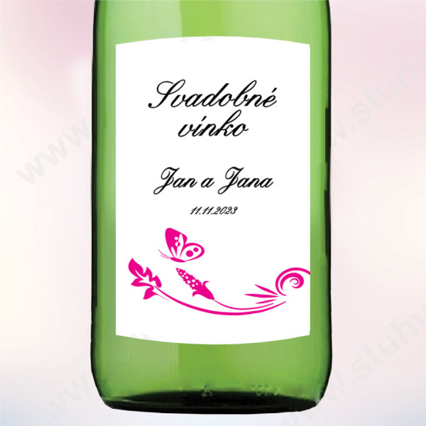 Etiketa na svadobné vínko MOTÝLEK 5,5 x 8 cm  (9 ks/bal)