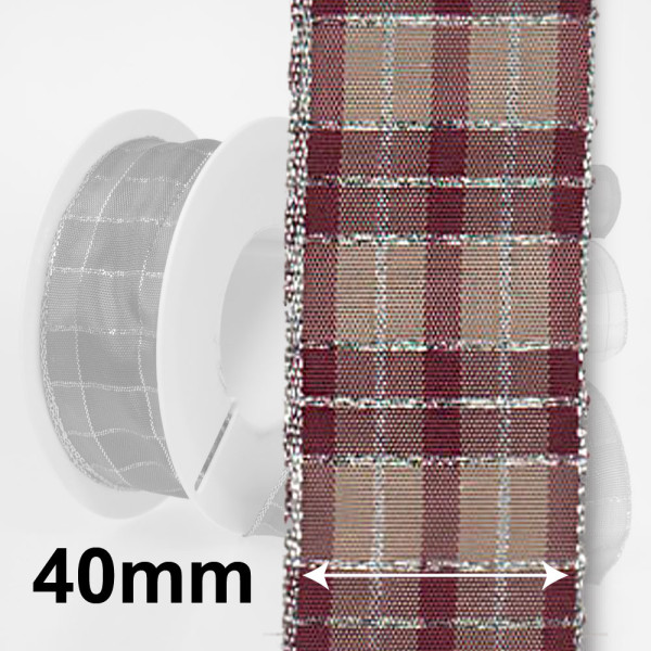 Dekorační stuha s drátkem KILT - fialová / stříbrná (40 mm, 20 m) 