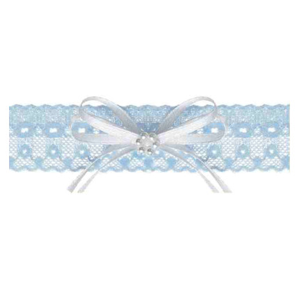 Svatební podvazek z elastické krajky - světle modrá - mašlička (1ks)