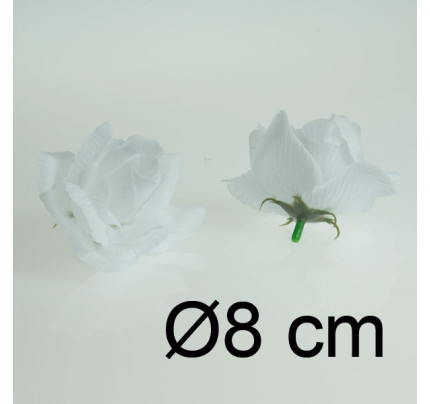 Umělá růže textilní  Ø8 cm - bílá (10 ks/bal)