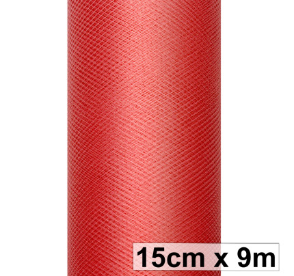 Svatební tyl, šíře 15 cm - červená ( 9 m/rol )