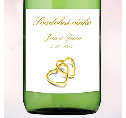 Etiketa na svadobné vínko ZLATÁ SRDCE 9 x 10 cm  (6 ks/bal)