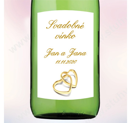Etiketa na svadobné vínko ZLATÁ SRDCE 5,5 x 8 cm  (9 ks/bal)