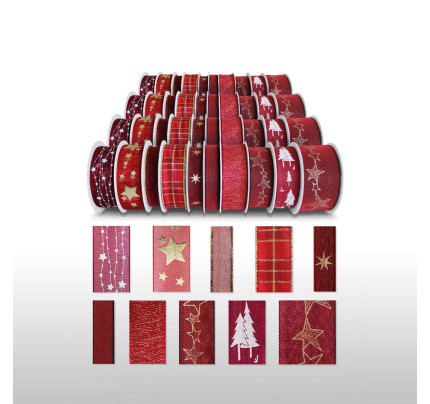 Vánoční stuhy - bordočervené variace (10 rolí/set)